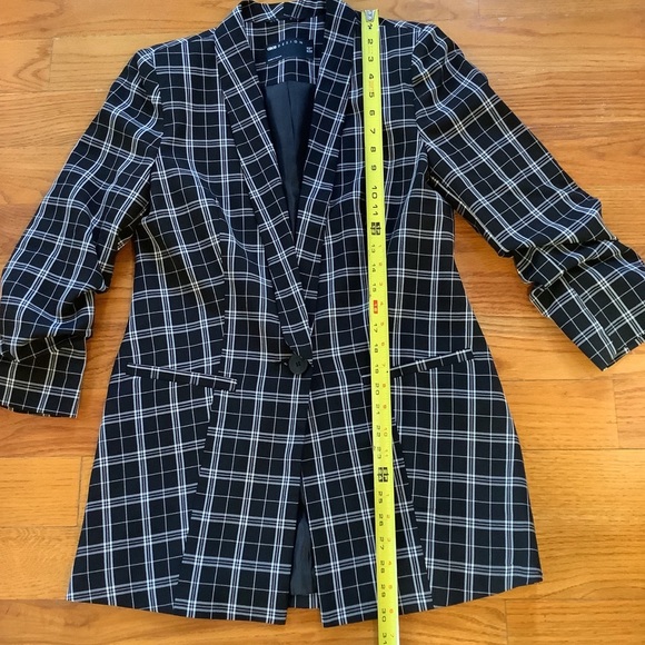 ASOS Design Black and White Windowpane Blazer Jacket Size 6 Oversized 1 Button - Picture 5 of 9